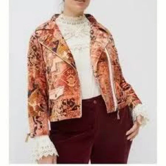 Anthropologie Tapestry Cropped Velvet Moto Jacket Small/Medium - Picture 4 of 15